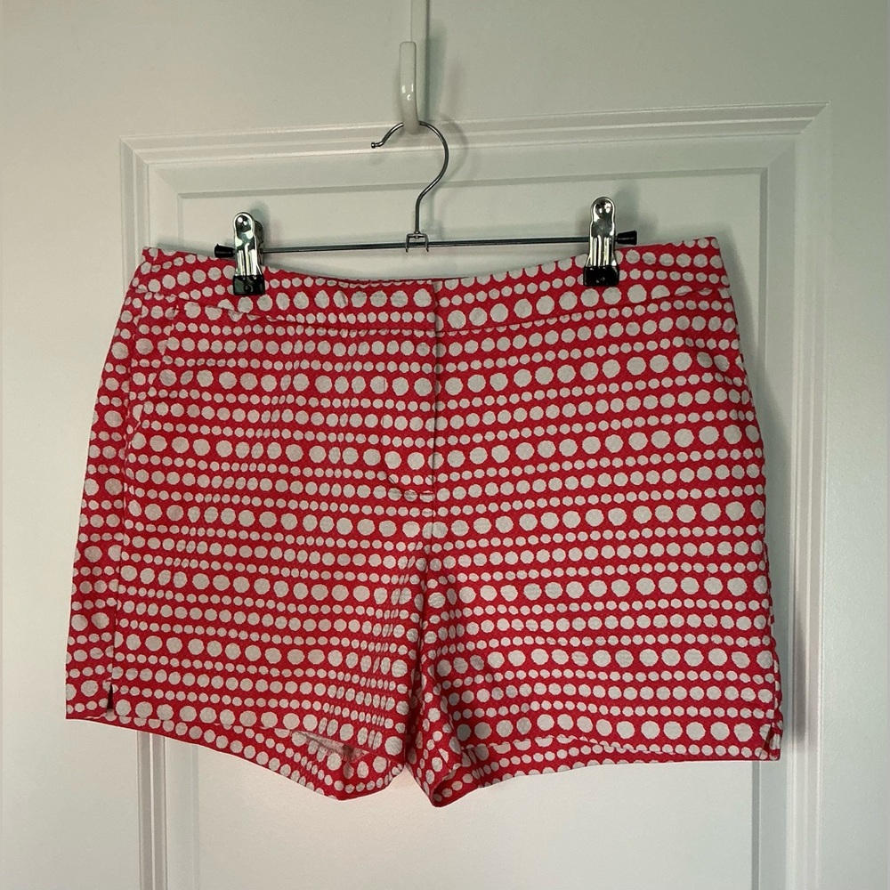 Boden Womens Richmond 4" Textured Shorts Coral White Polka Dot Zip Preppy Size 8